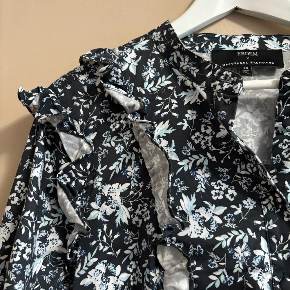 Erdem X Universal Standard Sz XS Cotton Primrose Ruffle Shirt Dress With Pockets - Picture 4 of 15